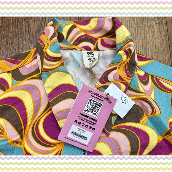 NWT Lucy & Yak Maggie Pastel Wide Leg Jumpsuit 1970s Style Sz 6 S/M - Picture 5 of 8